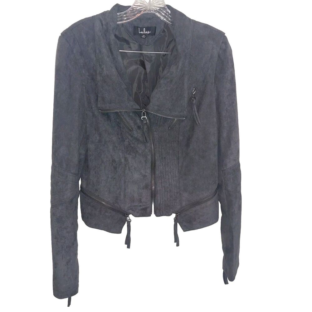 Lulus Suede Moto Jacket Dark Gray Ready For Anything Size Medium